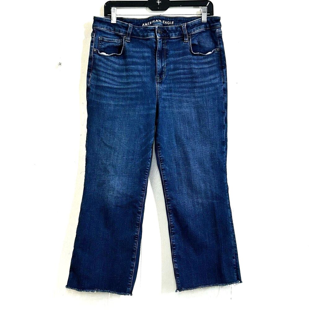 American Eagle High-Rise Stretch Kick Boot Crop Jeans Denim Blue Size 14 Short